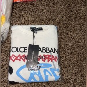 Dolce & Gabbana White Tee with Red and Blue Accents